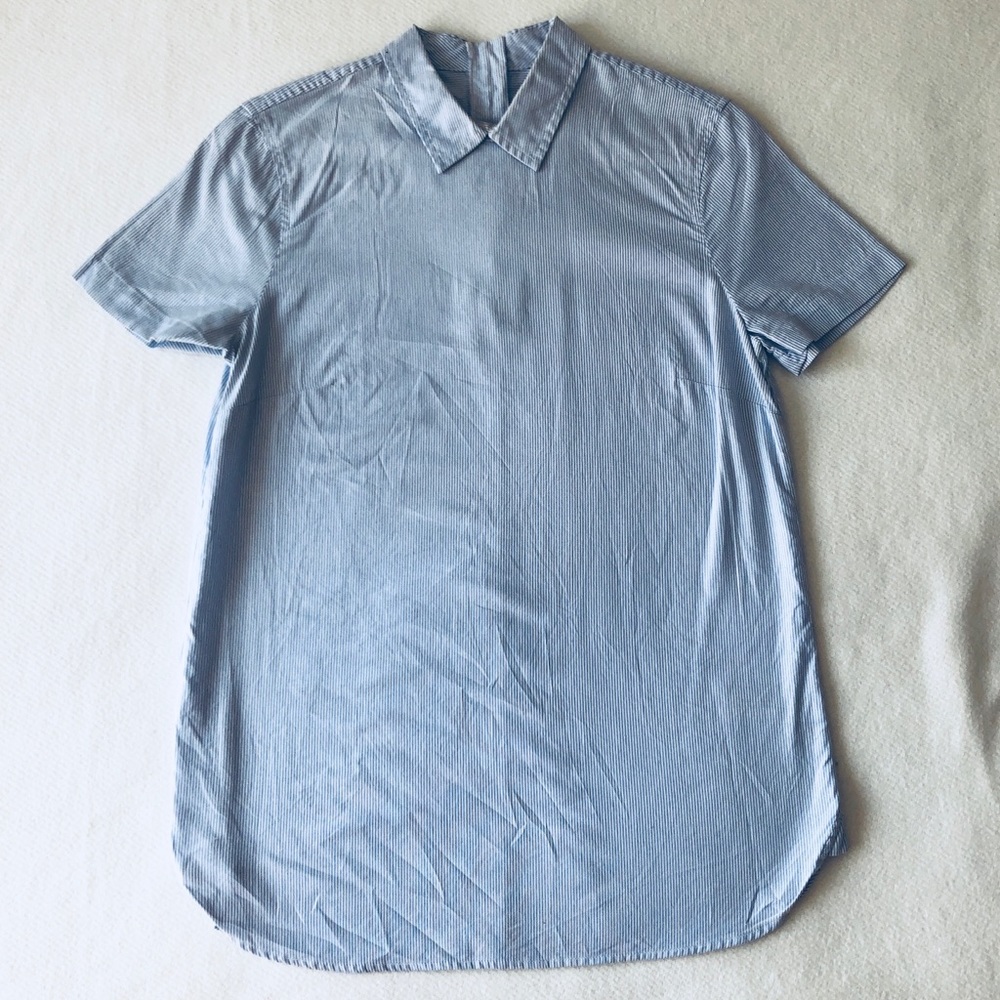 J.Crew white and blue pinstriped collared shirt